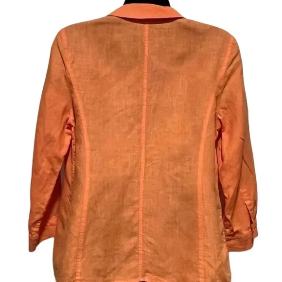 Talbots Irish Linen Tangerine Orange Womens 3/4 Sleeve Button Down Womens 12P - Picture 4 of 9
